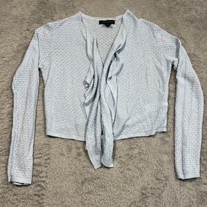 Tahari Shrug Cardigan Sweater Blue Open Knit‎ Linen Blend Lightweight Women's M